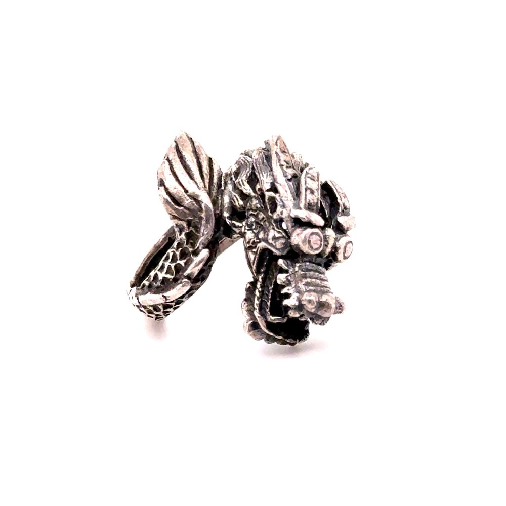 Vintage Oxidized Silver Tone Dragon Wrap Ring Size 5.5 Gothic Mythical Statement